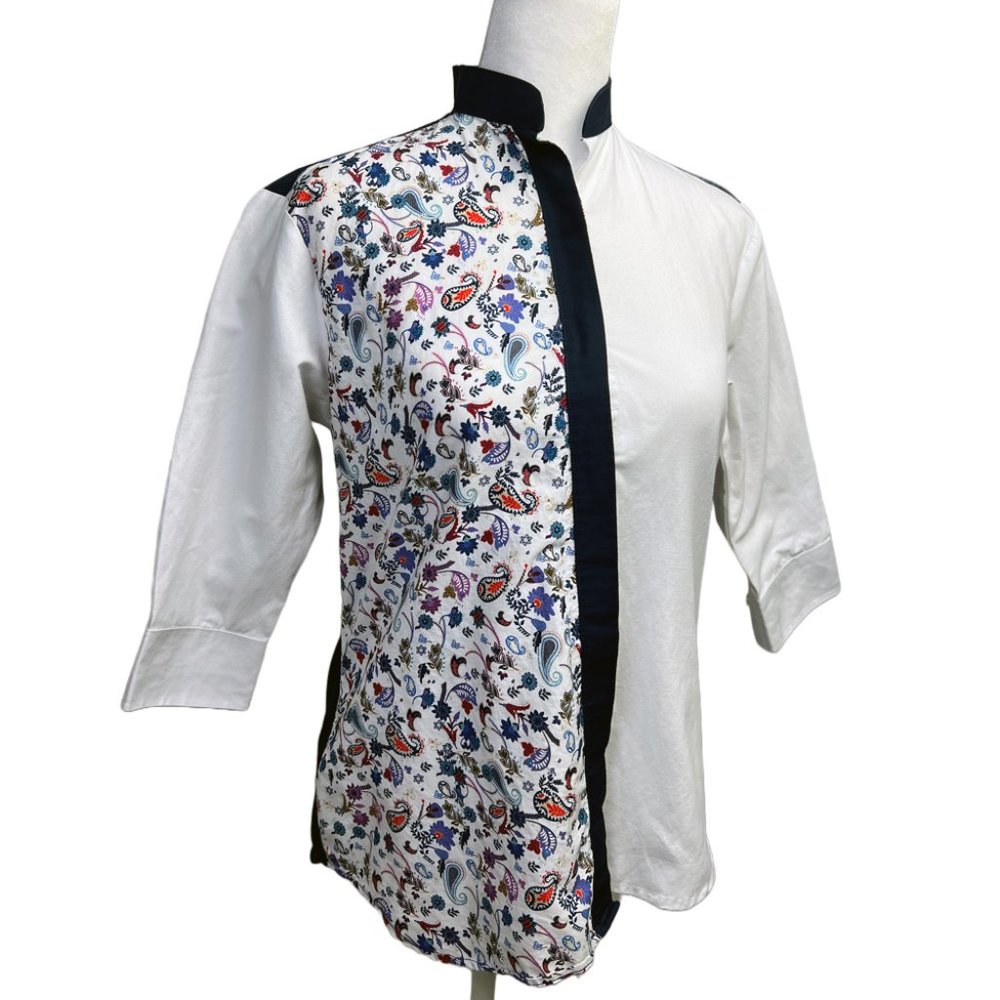 Original Custom Design Women's Blue Floral Stamp Shirt - Size S - Unique